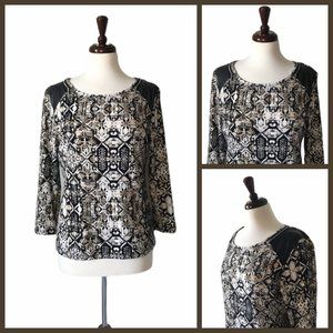NWOT Rafaella top in blk/brn with leather, size PM